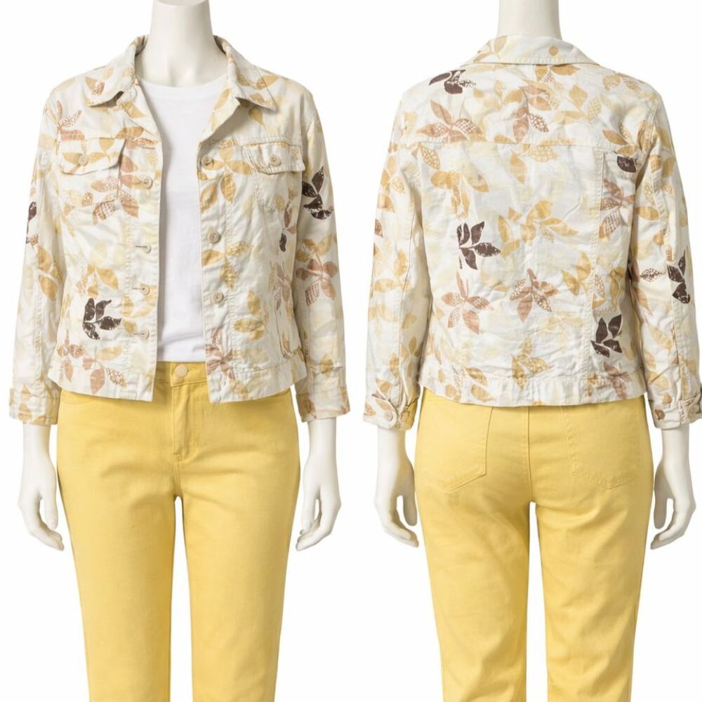 Croft & Barrow Women’s Beige Floral Leaf Print Button Front Jacket Size Medium